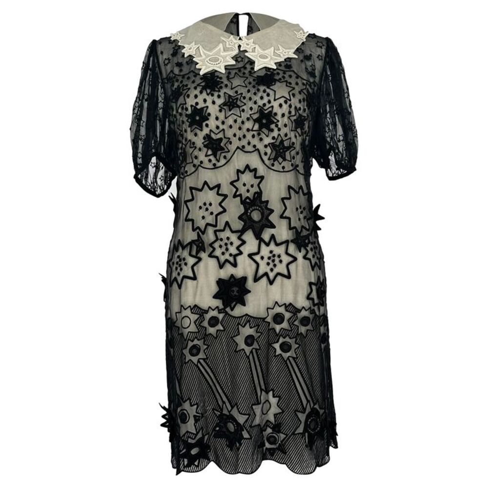 Chloé Embroidered Lace Mini Dress in Black Cotton